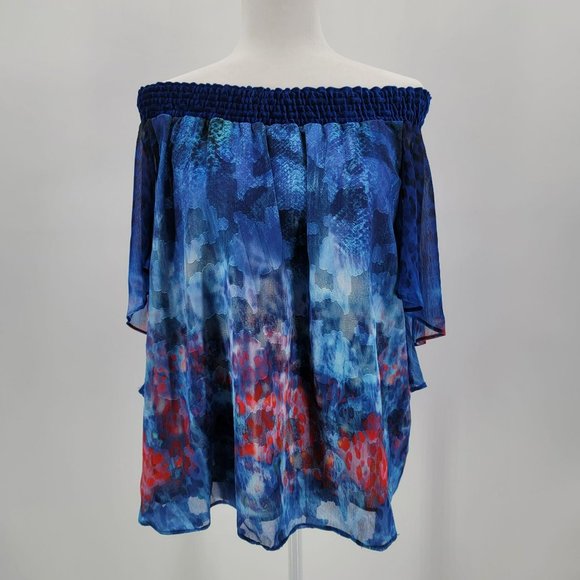NWT Tahari Blue Floral Animal Print Flowy Blouse S - Picture 3 of 10
